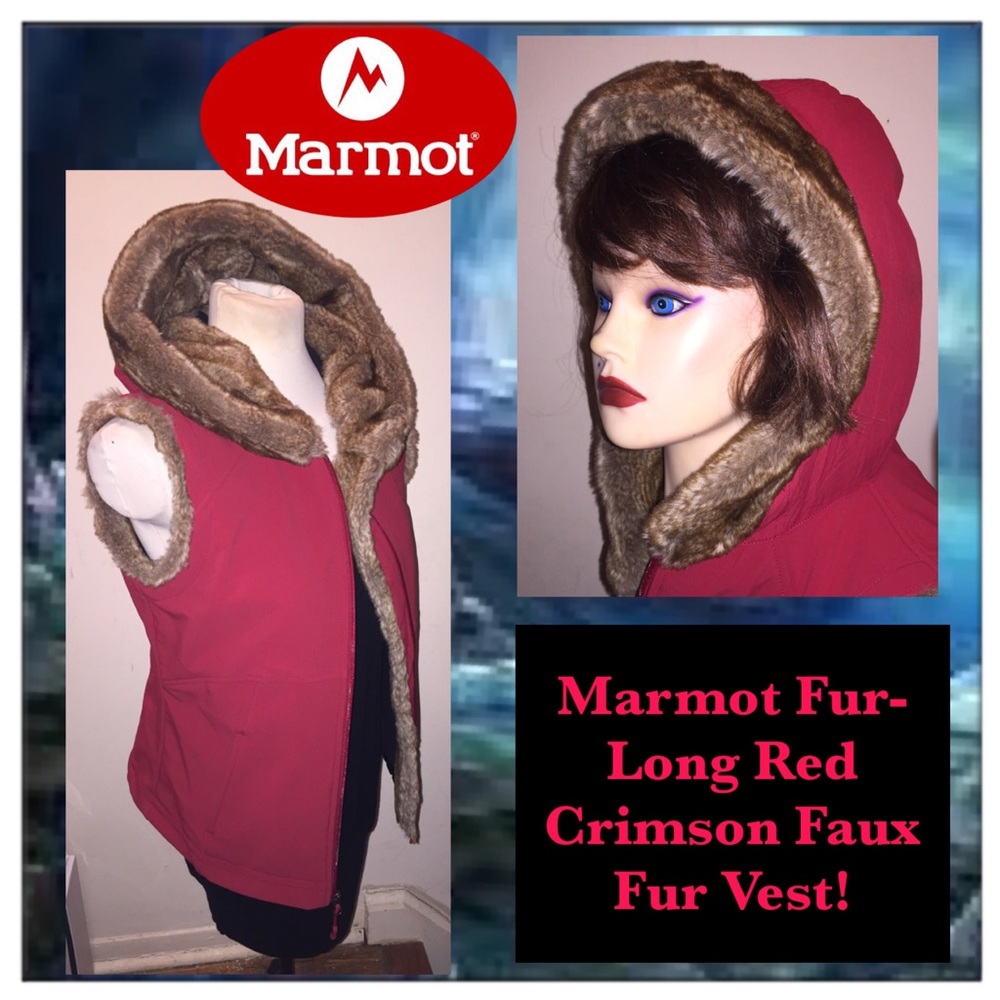 Marmot Fur-Long Red Crimson Faux Fur Vest!
